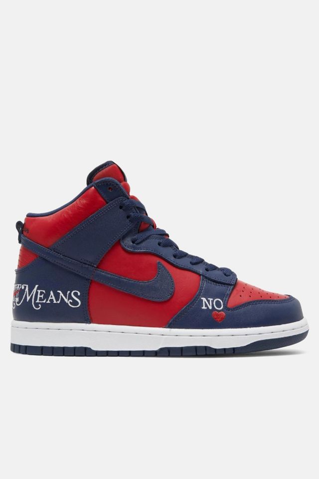 perturbación Multiplicación Acusador Nike Supreme x Dunk High SB 'By Any Means - Red Navy' Sneakers - DN3741-600  | Urban Outfitters