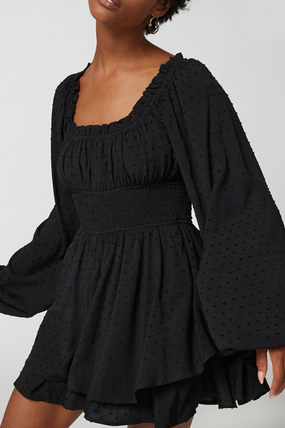 urban outfitters black puff sleeve dress Black Hollywood Velvet Dress Marcy Boutique Urban Outfitters Black and White Puff Sleeve Dress main image 0