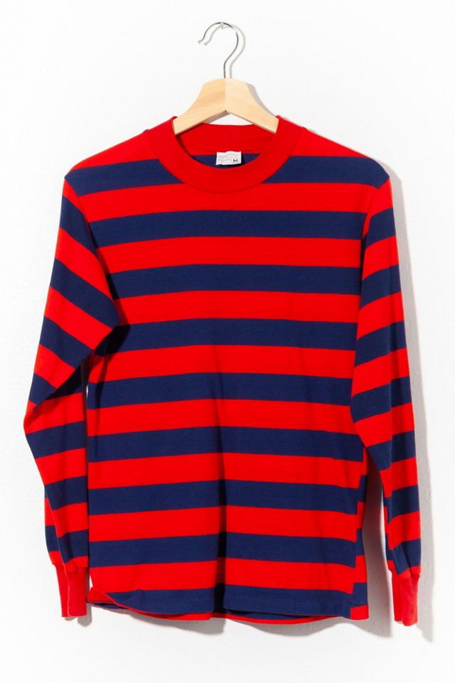 Vintage 1970s Red Navy Blue Striped Long Sleeve T-Shirt | Urban Outfitters