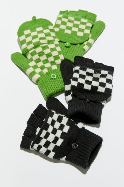 checkered fingerless gloves