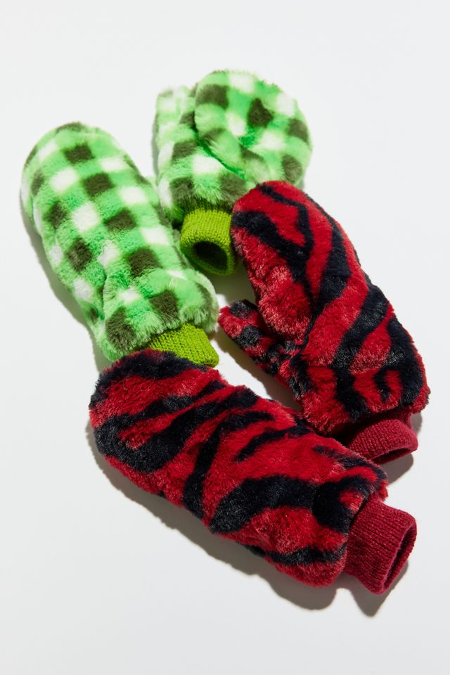 Knox Printed Faux Fur Mitten Urban Outfitters