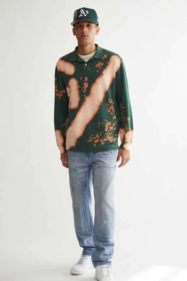 Urban Renewal Remade Bleach Splatter Long Sleeve Polo Shirt #1