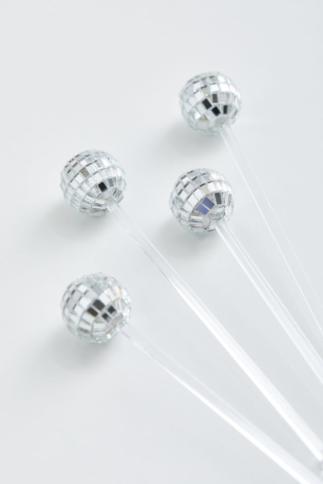 Whaline 4 Sets Disco Ball Cups Disco Mirror Ball Straws Disco Ball Stirrers  Set 20oz Silver