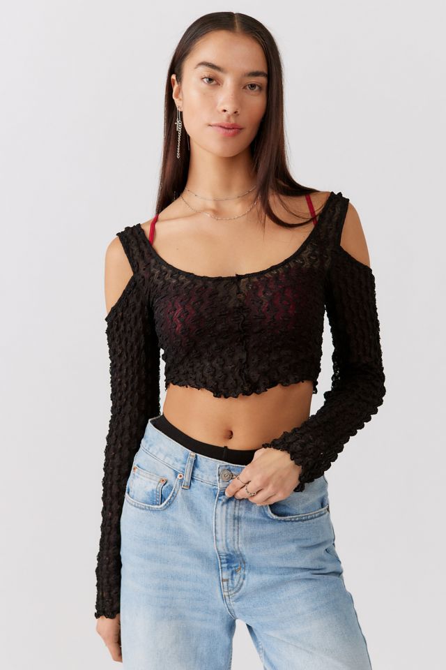 UO Tamara Popcorn Knit Cold-Shoulder Top | Urban Outfitters