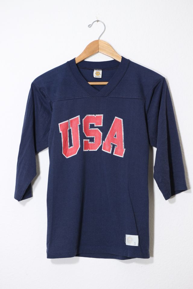 Vintage USA Football Jersey V-neck Quarter Sleeve T-shirt Made in USA ...