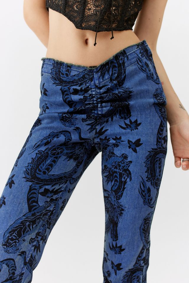 BDG Printed Ruched Dipped V-Front Flare Jean #1