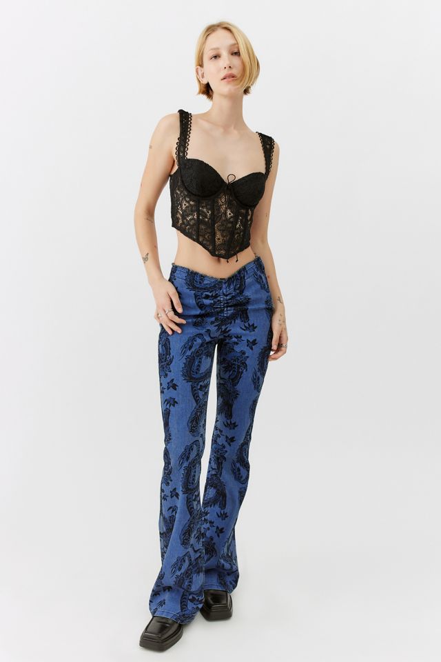 BDG Printed Ruched Dipped V-Front Flare Jean #3