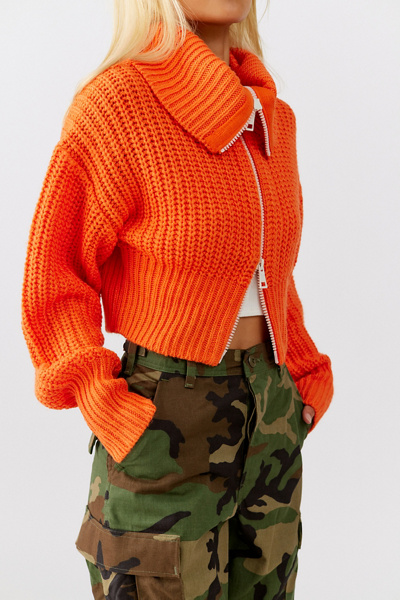 Urban Outfitters Uo Sunny Collared Zip-up Cardigan In Orange