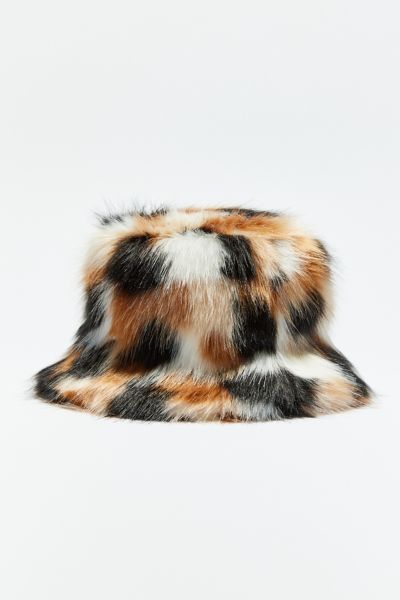 Urban Outfitters Ace Fluffy Faux Fur Bucket Hat In Neutral Multi