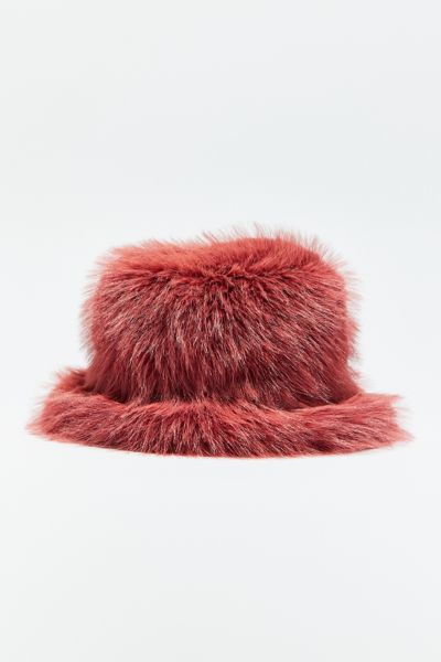 Urban Outfitters Ace Fluffy Faux Fur Bucket Hat In Mauve