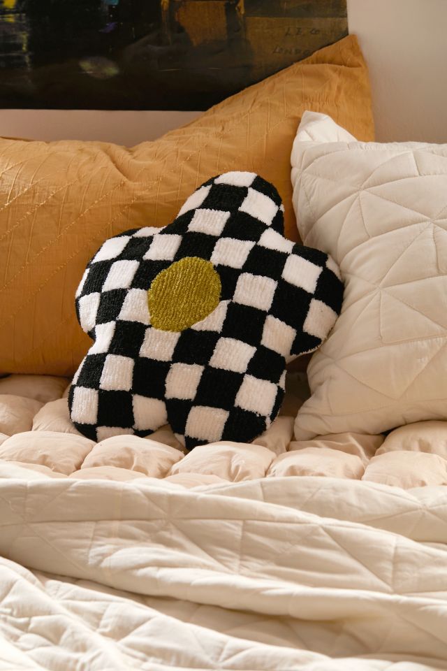 Amber and Ivory Wavy Checkered Throw Pillow