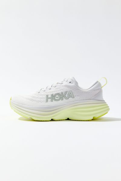 Hoka One One Bondi 8 Running Shoe In Nimbus Cloud + Luminary Green