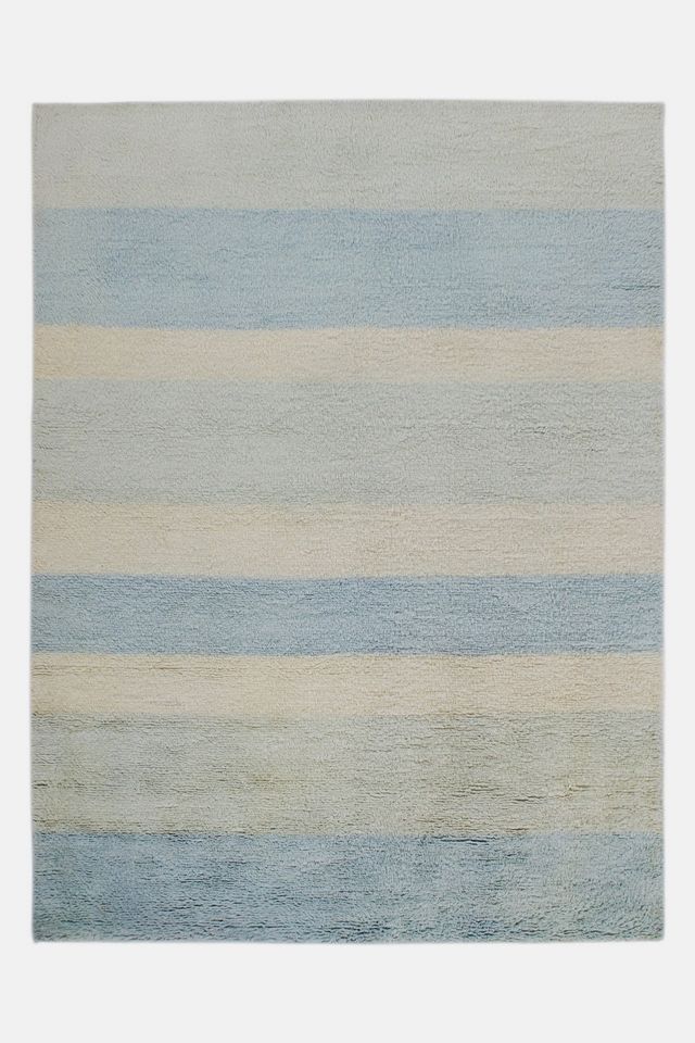 Revival Ciel Striped Hand Knotted Plush Pile Wool Rug