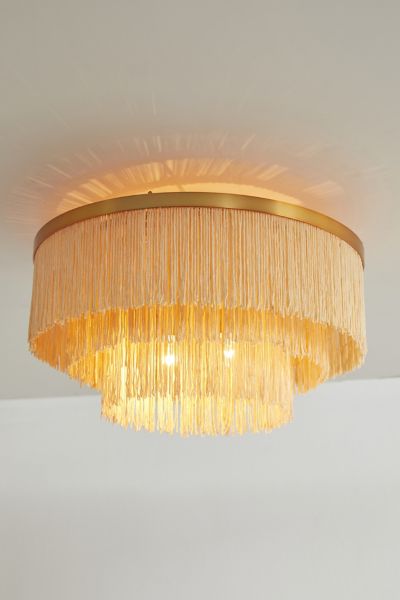 Urban Outfitters Tiered Fringe Flush Mount Pendant Light In Cream