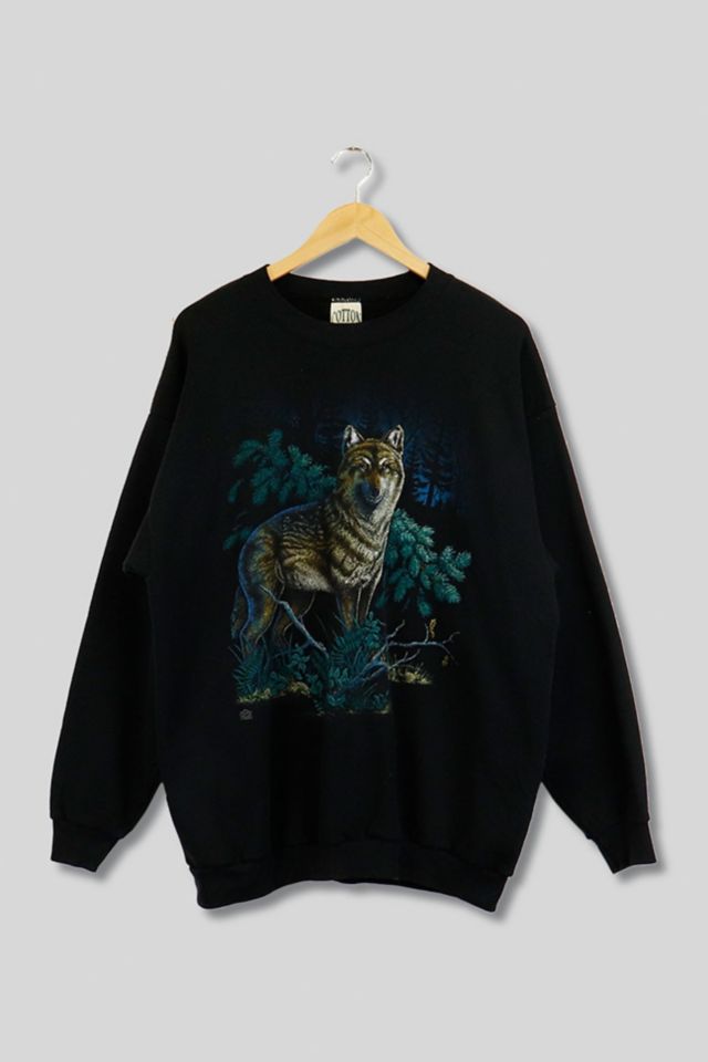 Vintage 1995 Wolf In Forest Crewneck Sweatshirt Urban Outfitters