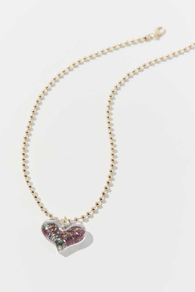 Statement Glass Heart Pendant Chain Necklace #1