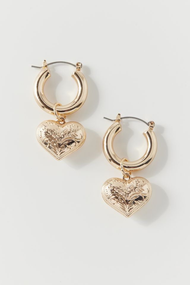 Etched Heart Charm Hoop Earring Urban Outfitters