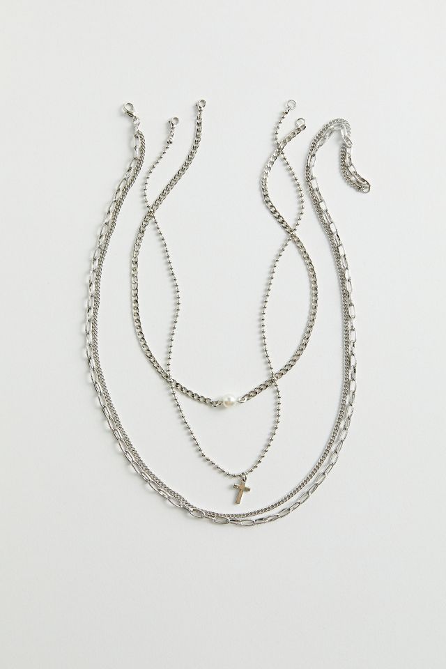 Pearl & Cross Layering Necklace Set #1