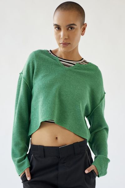 Urban Outfitters Uo Parker Notch Neck Long Sleeve Top In Green