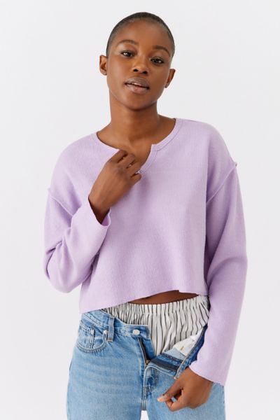 Urban Outfitters Uo Parker Notch Neck Long Sleeve Top In Purple