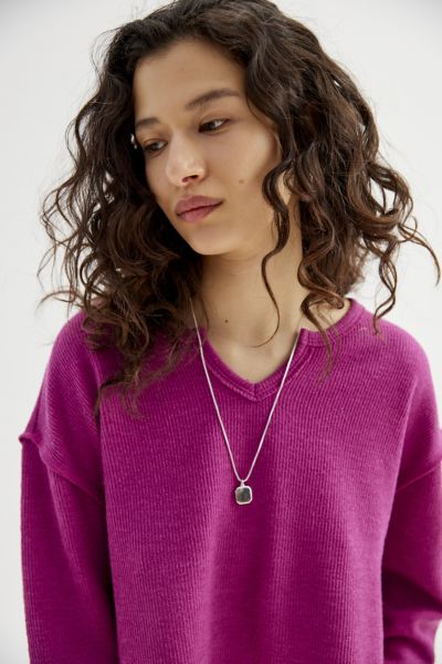 Urban Outfitters Uo Parker Notch Neck Long Sleeve Top In Maroon