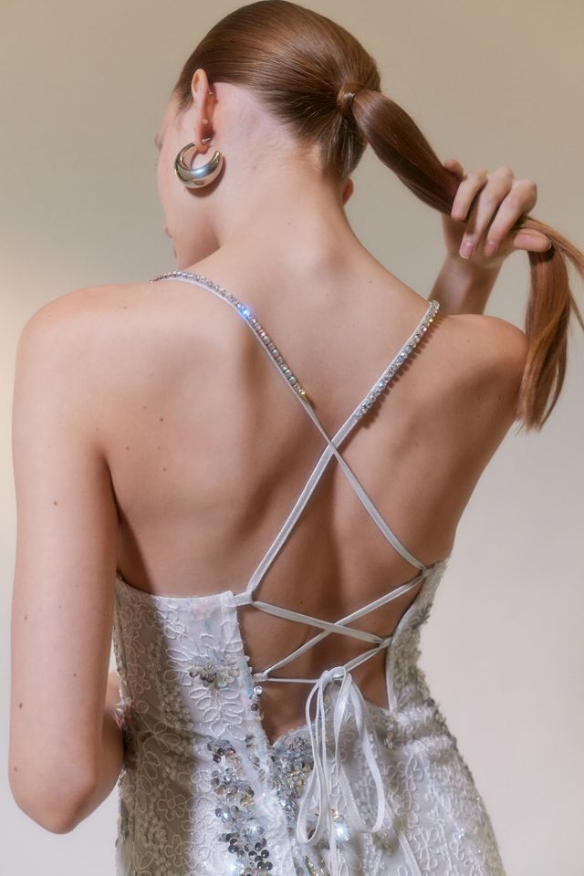 for love and lemons opal dress gold Cowl-Neck Maxi Glitter Dress – Eclipse main image 1