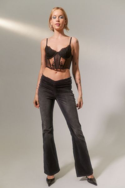 Urban Outfitters Uo Velvet Ruched V-front Flare Pant In Black