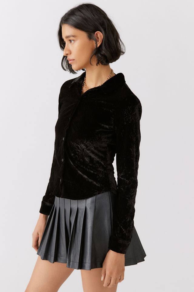 Black Velvet Button Front Top