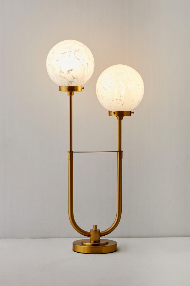 Elegant Twin-Arm Gold Finish Table Lamp with White Frosted Glass Shades