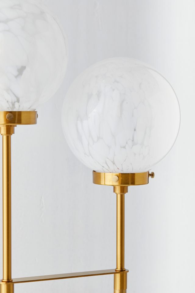 Elegant Twin-Arm Gold Finish Table Lamp with White Frosted Glass Shades