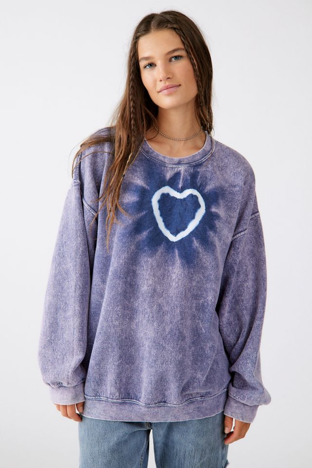 Urban Renewal Remade Acid Wash Mini Heart Crew Neck Sweatshirt #1