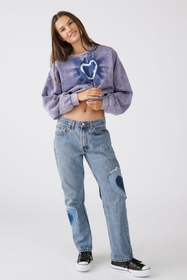 Urban Renewal Remade Acid Wash Mini Heart Crew Neck Sweatshirt #3