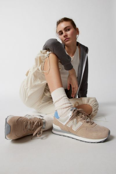 New Balance 574 Suede Sneaker In Brown/light Blue, Women's At Urban Outfitters