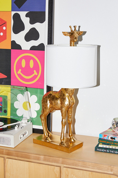 Blackbrook Interiors Seated Giraffe Floor/Desk Lamp – Gold, 61cm High, Resin, Quirky Animal Design