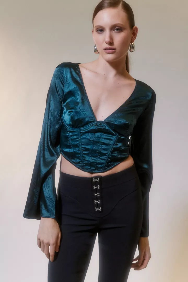 urbanoutfitters.com | UO Roxanne Satin Long Sleeve Corset Top