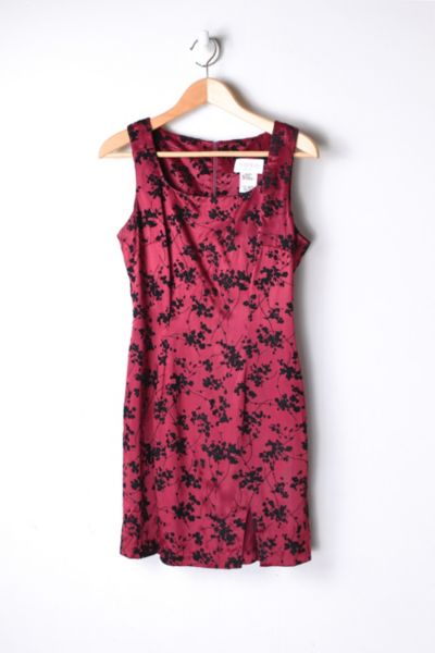 Vintage Y2k Dark-Red & Black Velvet-Flocked Mini Dress | Urban Outfitters