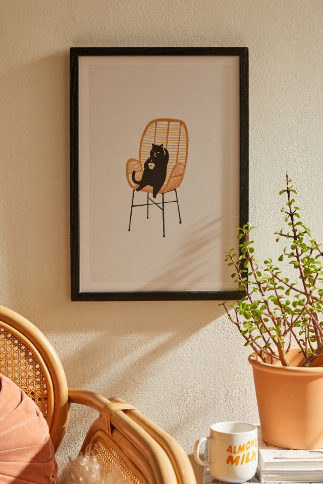 Jimmy Tan Lazy Cat 2 Enjoying Coffee On Rattan Chair Art Print