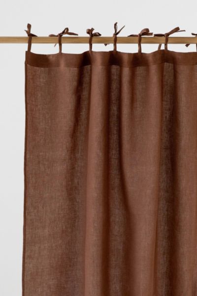 Magiclinen Tie Top Linen Curtain Panel In Chocolate Brown At Urban Outfitters
