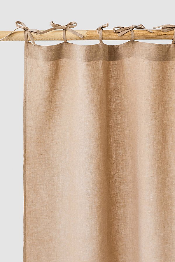 Magiclinen Tie Top Linen Curtain Panel In Latte At Urban Outfitters