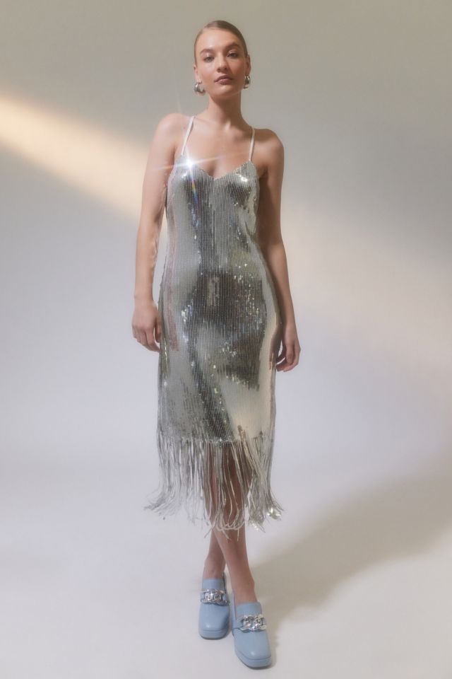 Silver sequin hot sale fringe dress