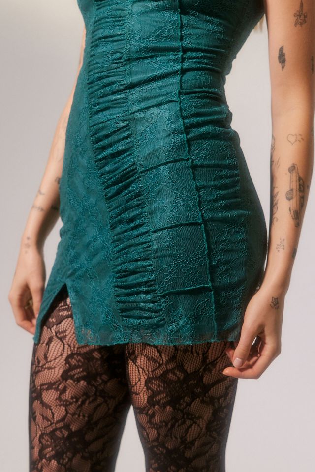 UO Estee Ruched Lace Mini Dress #4