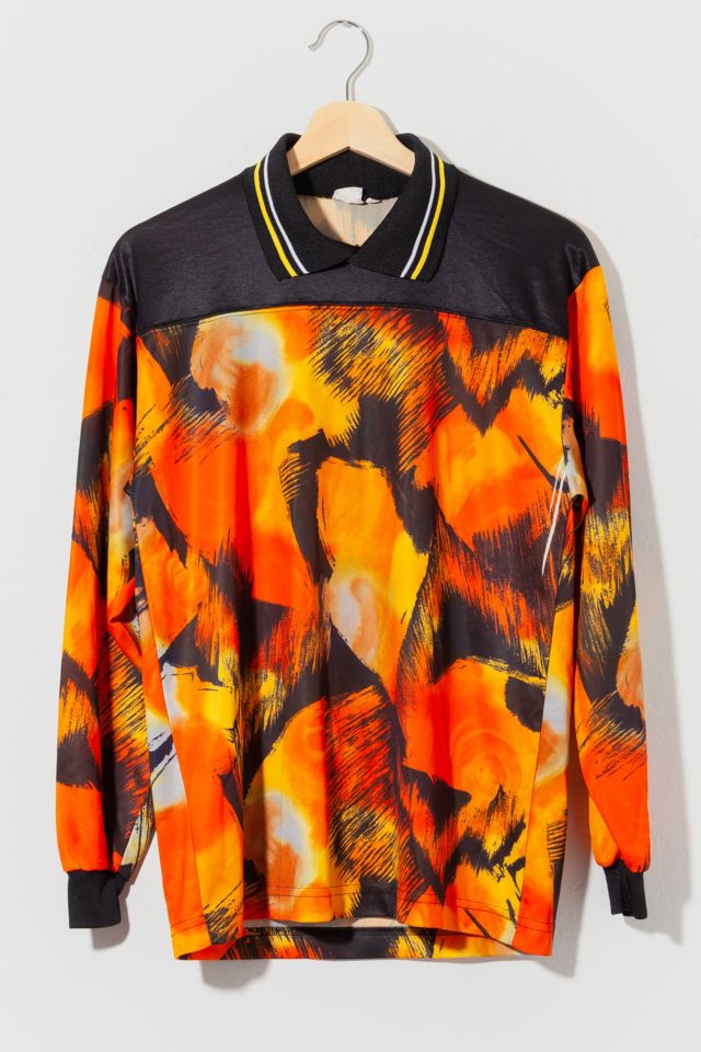 Vintage 1990s All Over Print Orange Black Soccer Jersey | Urban Outfitters