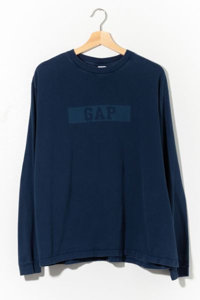 Vintage 1990s GAP Long Sleeve Spell Out Logo T-Shirt Navy Blue