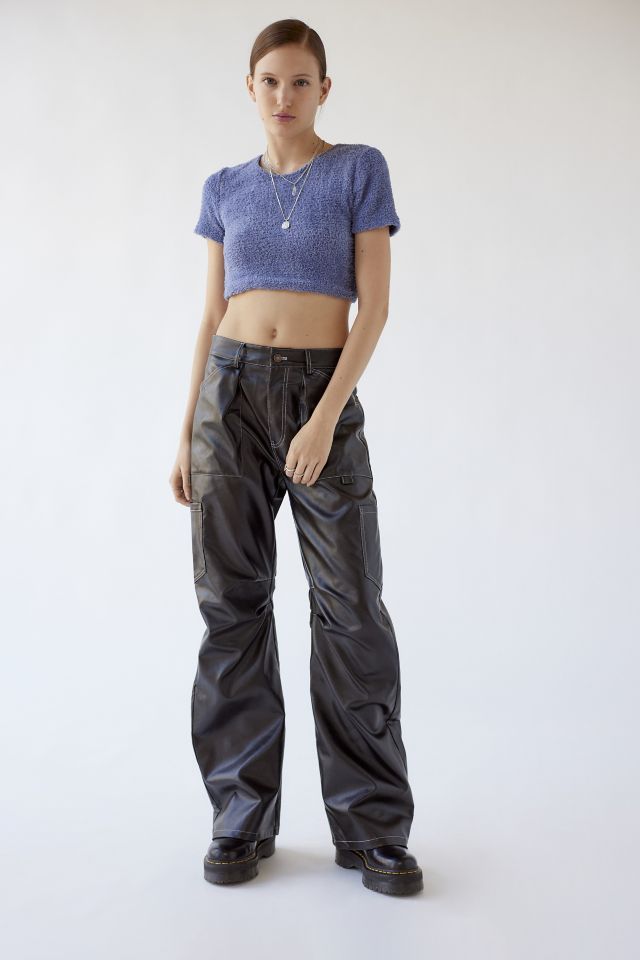 Plus Black Faux Leather Cargo Pants