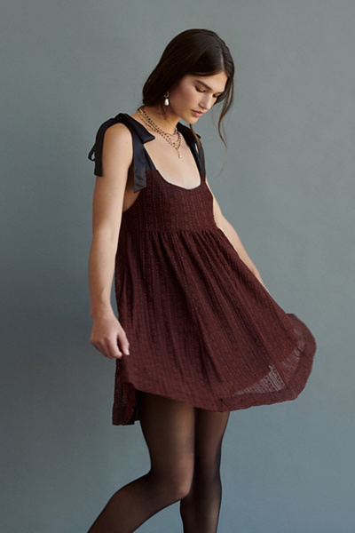 Urban Outfitters Uo Stella Lace Babydoll Mini Dress In Brown | ModeSens
