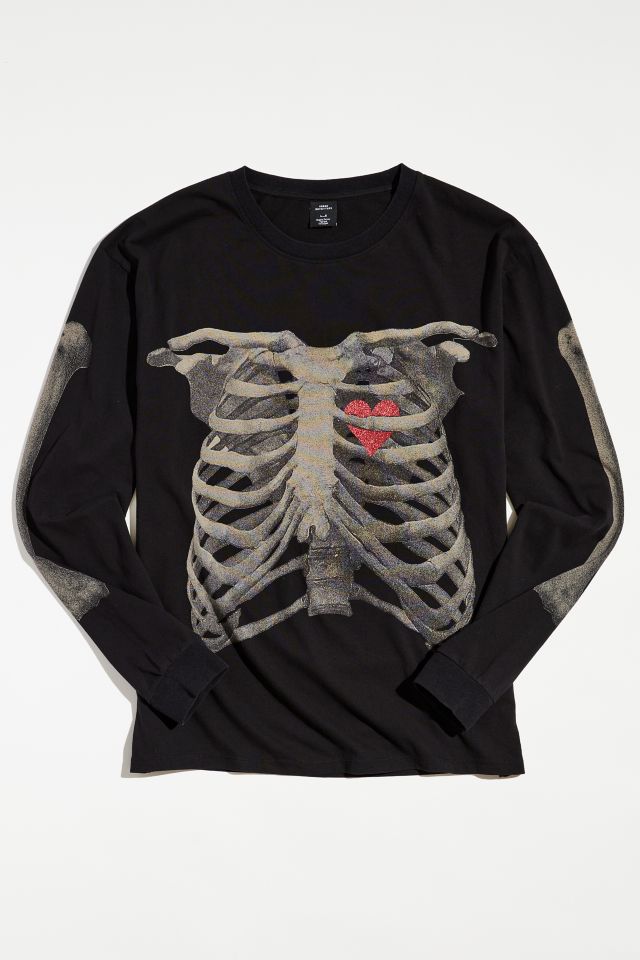 Skeleton Glitter Heart Long Sleeve Tee