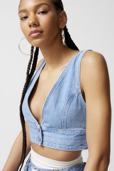 Levi's Levis Womens Check Yourself 2 Raine V-neck Denim Crop Top In Light Blue