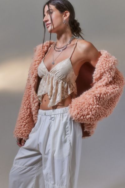 Urban Outfitters Uo Tabatha Lace Babydoll Cami In Cream