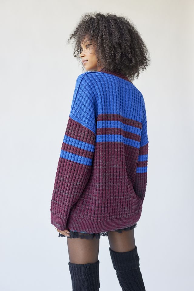 Bdg Max Oversized Waffle Knit Sweater In Neutral Multi