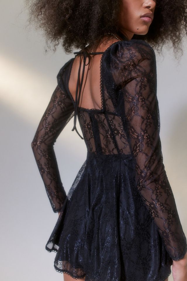 UO Leah Semi-Sheer Lace Romper #1